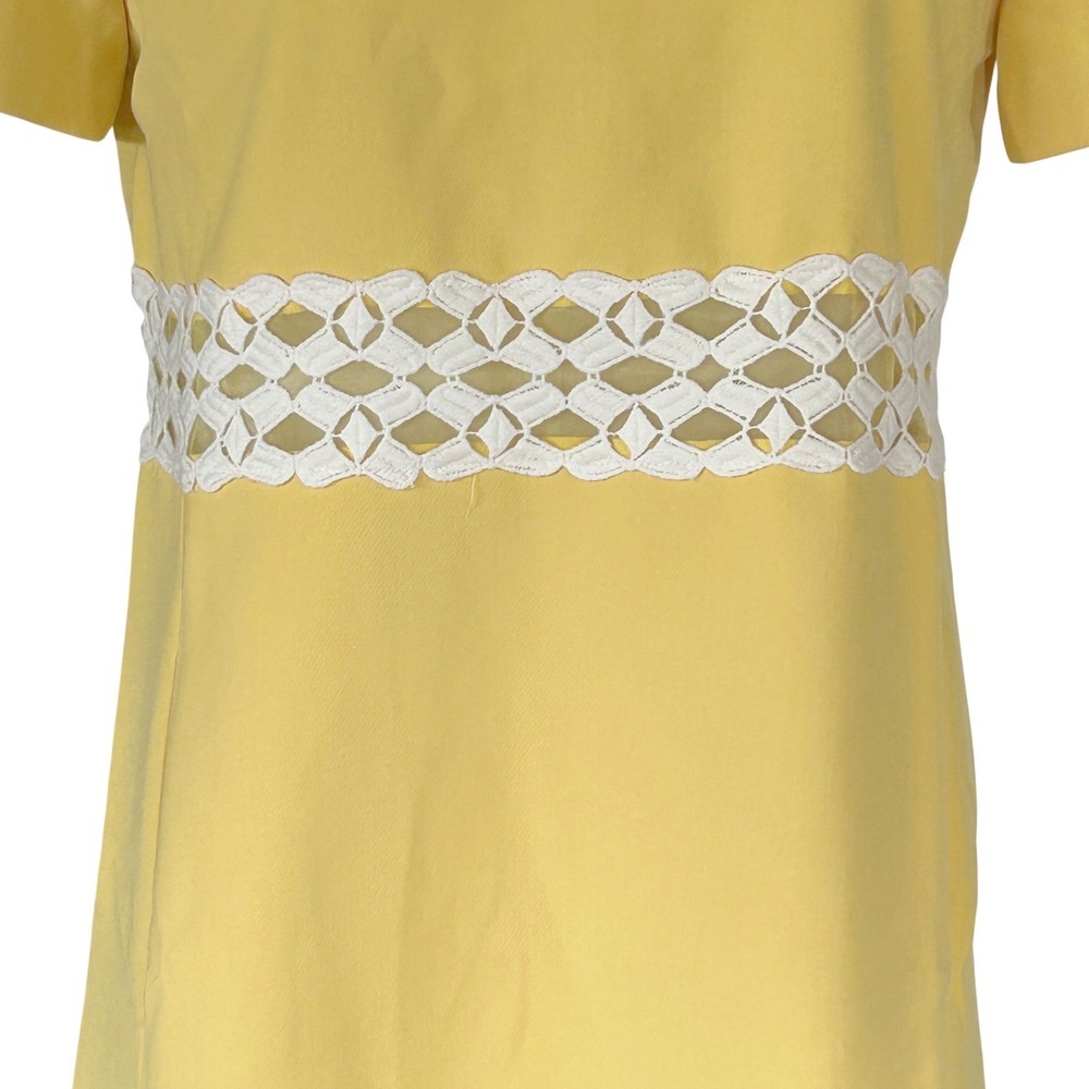 Womens Tuckernuck Canary‎ Mod Camelot Shift Dress L Aspen Yellow Lattice Trim  L - Picture 6 of 11